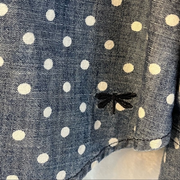 Talbots Chambray Blue White Polka Dot Button Down Shirt Sz 14 Long Sleeve Cotton - Picture 7 of 8